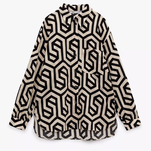 Zara Printed Pocket Button Up Shirt - Picture 1 of 1